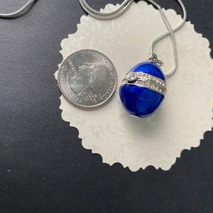 Vintage Blue Enamel and Rhinestone Egg Pendant